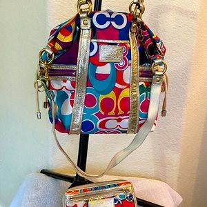 Coach Poppy Spotlight Glam C Shoulder Bag with matching wallet and wristlet